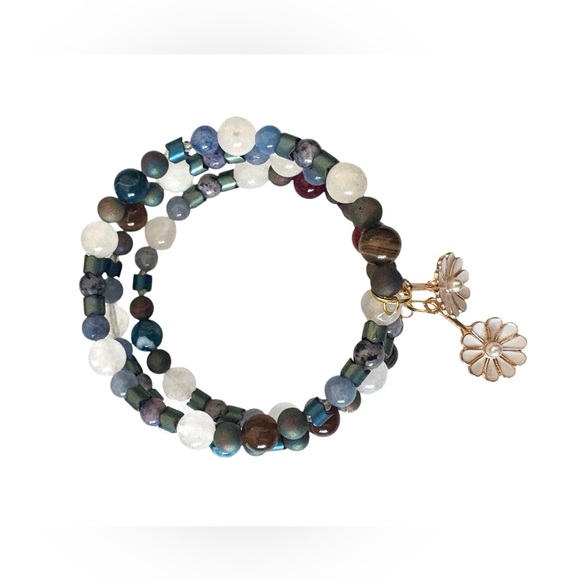 Electroplated Hematite, Sodalite, Fluorite and Galaxy Jasper Wrap Bracelet - Picture 2 of 7